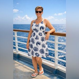 Elegant Blue and White Women's Midi Dress